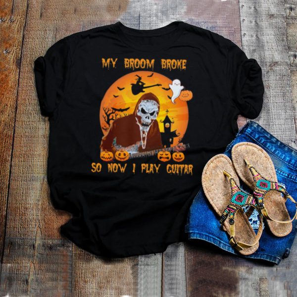 Skeleton My Broom Broke So Now I Play Guitar Halloween shirt