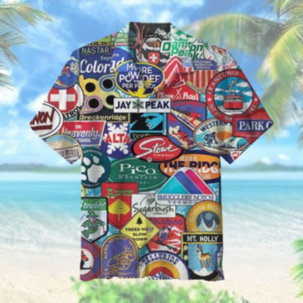 Ski Badges Areas Hawaiian Shirt