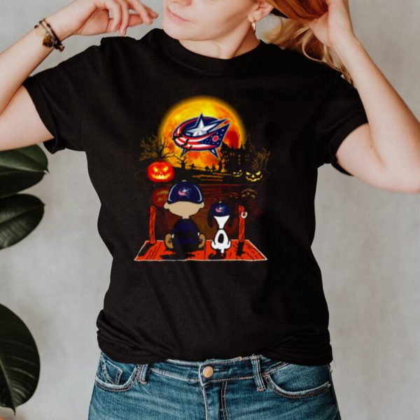 Snoopy and Charlie Brown Pumpkin Columbus Blue Jackets Halloween Moon shirt