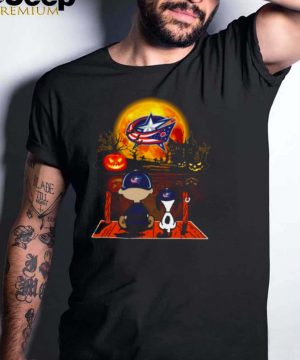 Snoopy and Charlie Brown Pumpkin Columbus Blue Jackets Halloween Moon shirt