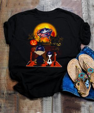 Snoopy and Charlie Brown Pumpkin Columbus Blue Jackets Halloween Moon shirt