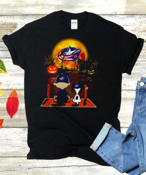 Snoopy and Charlie Brown Pumpkin Columbus Blue Jackets Halloween Moon shirt