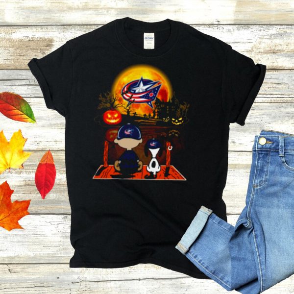 Snoopy and Charlie Brown Pumpkin Columbus Blue Jackets Halloween Moon shirt