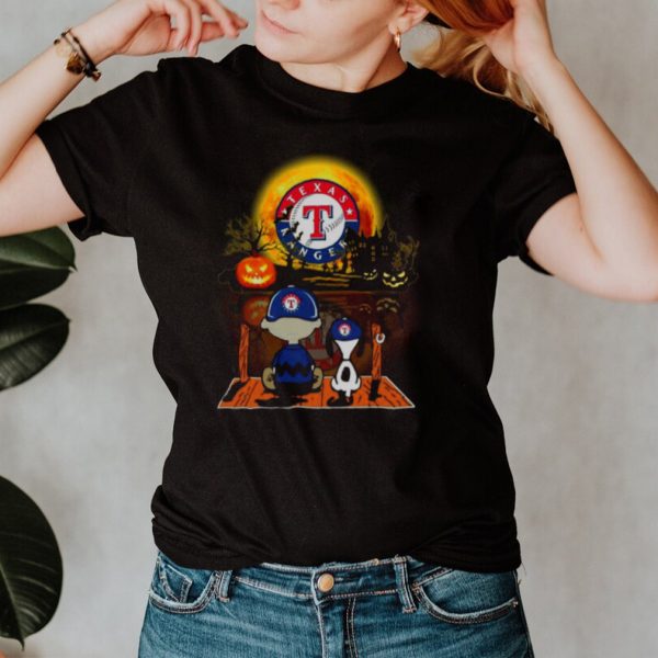 Snoopy and Charlie Brown Pumpkin Texas Rangers Halloween Moon shirt