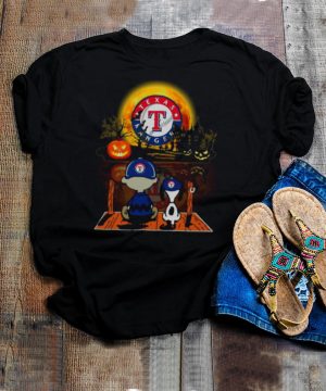 Snoopy and Charlie Brown Pumpkin Texas Rangers Halloween Moon shirt