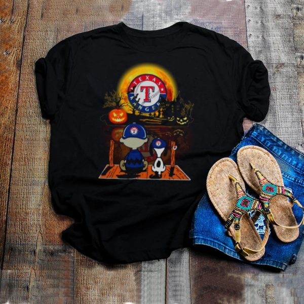 Snoopy and Charlie Brown Pumpkin Texas Rangers Halloween Moon shirt