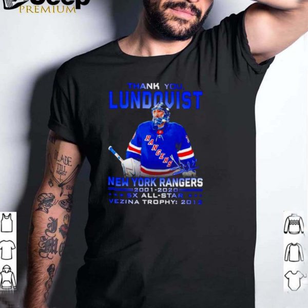 Thank you Lundqvist New York Rangers 2001 2020 signature t shirt