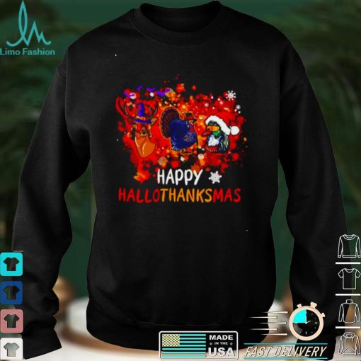 Awesome hunting happy Hallothanksmas Halloween Thanksgiving Christmas shirt