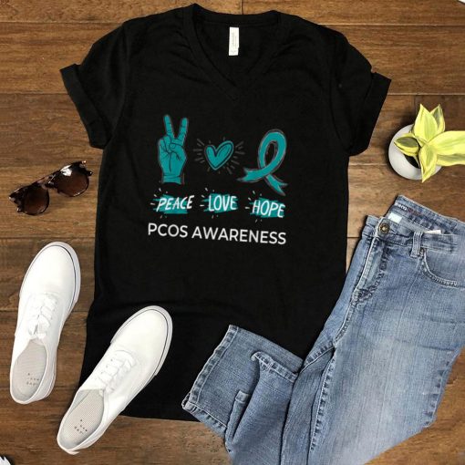 Peace Love Hope PCOS Awareness Month Teal Ribbon Support T Shirt