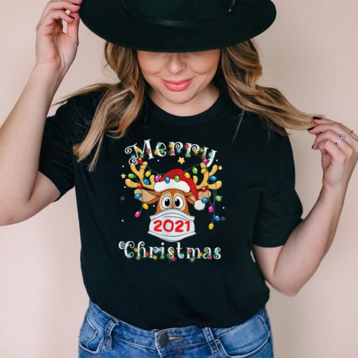 Reindeer In Mask Shirt Funny Merry Christmas 2021 Adults T Shirt