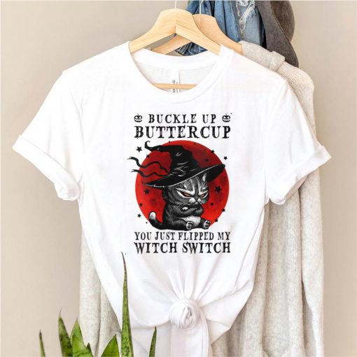 Womens Cat Buckle Up Buttercup You Just Flipped My Witch Switch V Neck T Shirt (2)
