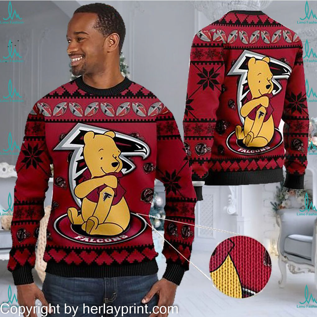Atlanta Falcons NFL American Football Team Logo Cute Winnie The Pooh Bear  3D Ugly Christmas Sweater Shirt For Men And Women On Xmas - Limotees