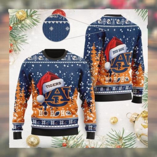 Auburn Tigers NCAA Symbol Wearing Santa Claus Hat Cute Pattern Ho Ho Ho Custom Personalized Ugly Christmas Sweater Wool Shir