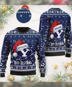 BYU Cougars NCAA Symbol Wearing Santa Claus Hat Cute Pattern Ho Ho Ho Custom Personalized Ugly Christmas Sweater Wool Shirt