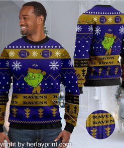 Baltimore Ravens American NFL Football Team Logo Cute Grinch 3D Men And Women Ugly Sweater Shirt For Sport Lovers On Christmas