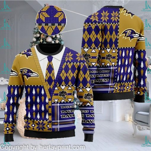 Baltimore Ravens NFL American Football Team Cardigan Style 3D Men And Women Ugly Sweater Shirt For Sport Lovers On Christmas
