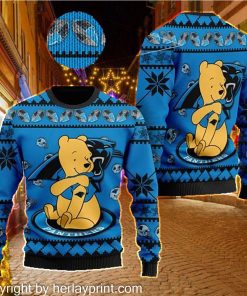 Carolina Panthers NFL American Football Team Logo Cute Winnie The Pooh Bear 3D Ugly Christmas Sweater Shirt For Men And Women On Xmas