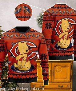 Chicago Bears NFL American Football Team Logo Cute Winnie The Pooh Bear 3D Ugly Christmas Sweater Shirt For Men And Women On Xmas Days