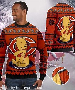 Chicago Bears NFL American Football Team Logo Cute Winnie The Pooh Bear 3D Ugly Christmas Sweater Shirt For Men And Women On Xmas Days