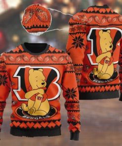 Cincinnati Bengals NFL American Football Team Logo Cute Winnie The Pooh Bear 3D Ugly Christmas Sweater Shirt For Men And Women On Xmas Days