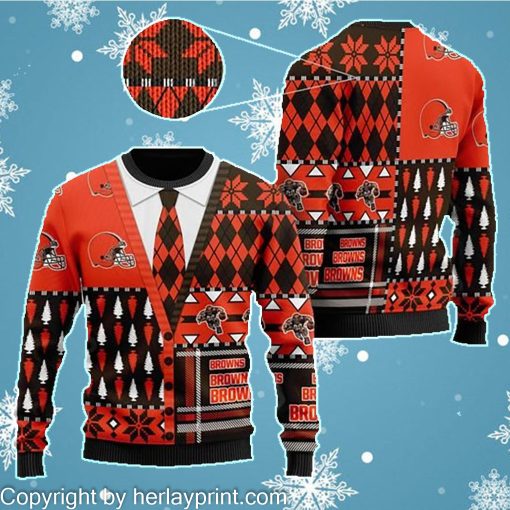 Cleveland Browns NFL American Football Team Cardigan Style 3D Men And Women Ugly Sweater Shirt For Sport Lovers On Christmas