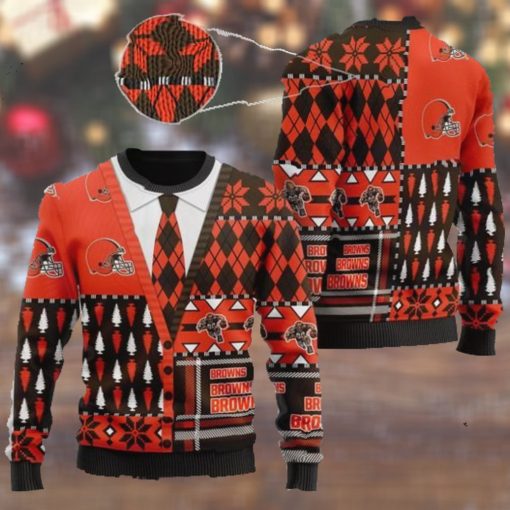 Cleveland Browns NFL American Football Team Cardigan Style 3D Men And Women Ugly Sweater Shirt For Sport Lovers On Christmas