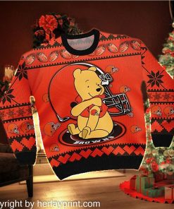 Cleveland Browns NFL American Football Team Logo Cute Winnie The Pooh Bear 3D Ugly Christmas Sweater Shirt For Men And Women On Xmas Days 12