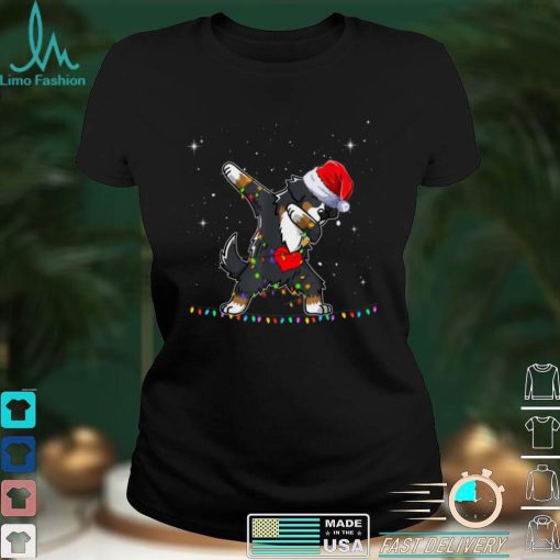 Dabbing Bernese Dog Santa Christmas Lights Xmas Boys Kids T Shirt