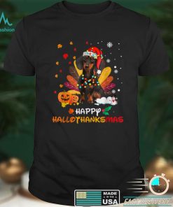 Dachshund Halloween And Merry Christmas Happy Hallothanksmas T Shirt