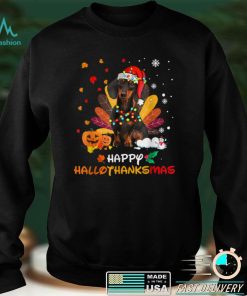 Dachshund Halloween And Merry Christmas Happy Hallothanksmas T Shirt