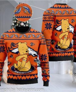 Denver Broncos NFL American Football Team Logo Cute Winnie The Pooh Bear 3D Ugly Christmas Sweater Shirt For Men And Women On Xmas
