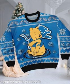 Detroit Lions NFL American Football Team Logo Cute Winnie The Pooh Bear 3D Ugly Christmas Sweater Shirt For Men And Women On Xmas