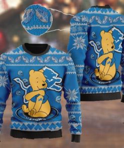 Detroit Lions NFL American Football Team Logo Cute Winnie The Pooh Bear 3D Ugly Christmas Sweater Shirt For Men And Women On Xmas Days