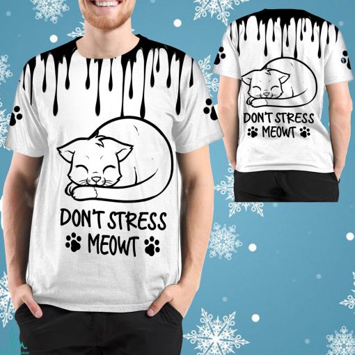 Don't Stress Meowt Cute Lovely Cat Black Watercolor 3D All Over Print T Shirt For Pet Lovers