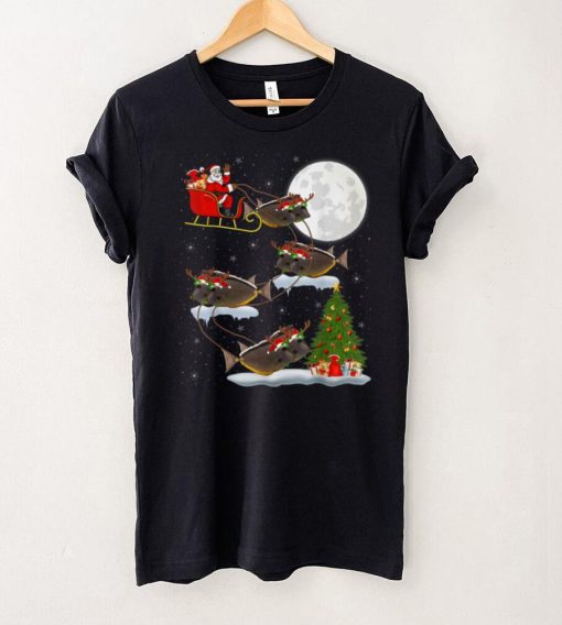 Funny Xmas Lighting Tree Santa Riding Tang Fish Christmas T Shirt 1
