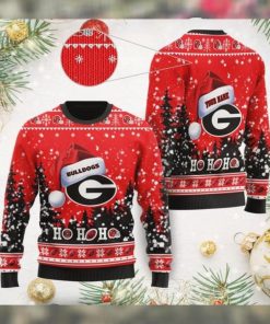 Georgia Bulldogs NCAA Symbol Wearing Santa Claus Hat Cute Pattern Ho Ho Ho Custom Personalized Ugly Christmas Sweater Wool S