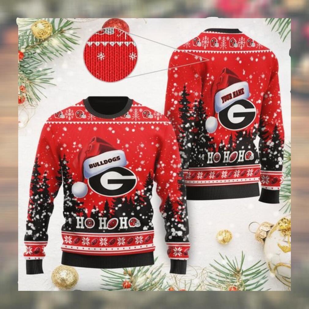 Georgia Bulldogs NCAA Symbol Wearing Santa Claus Hat Cute Pattern Ho Ho Ho Custom Personalized Ugly Christmas Sweater Wool S Georgia Bulldogs NCAA Symbol Wearing Santa Claus Hat Cute Pattern Ho Ho Ho Custom Personalized Ugly Christmas Sweater Wool S