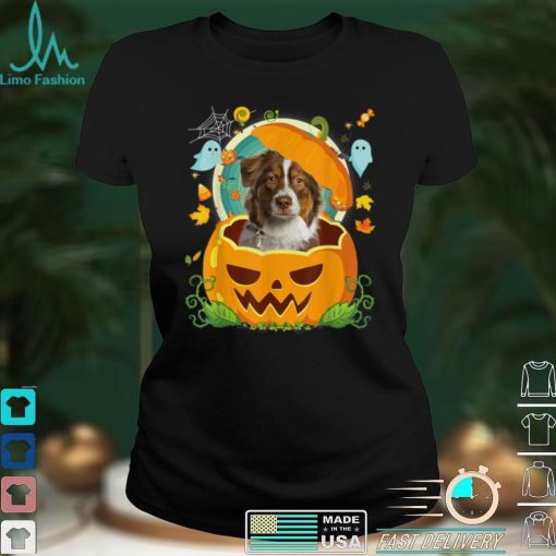 Happy Halloween Pumpkin Aussie Dog Witch Cute Hat Lover T Shirt