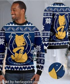 Indianapolis Colts NFL American Football Team Logo Cute Winnie The Pooh Bear 3D Ugly Christmas Sweater Shirt For Men And Women On Xmas Days