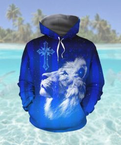Jesus Cross Lion Galaxy American Flag Custom Name 3D All Over Print Hoodie Shirt For God Lovers In Daily Life