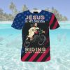 Jesus Riding American Flag 3D All Over Print T Shirt For God And Motorcycle Lovers In Daily Lifes