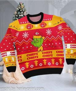Kansas City Chiefs American NFL Football Team Logo Cute Grinch 3D Men And Women Ugly Sweater Shirt For Sport Lovers On Christmas