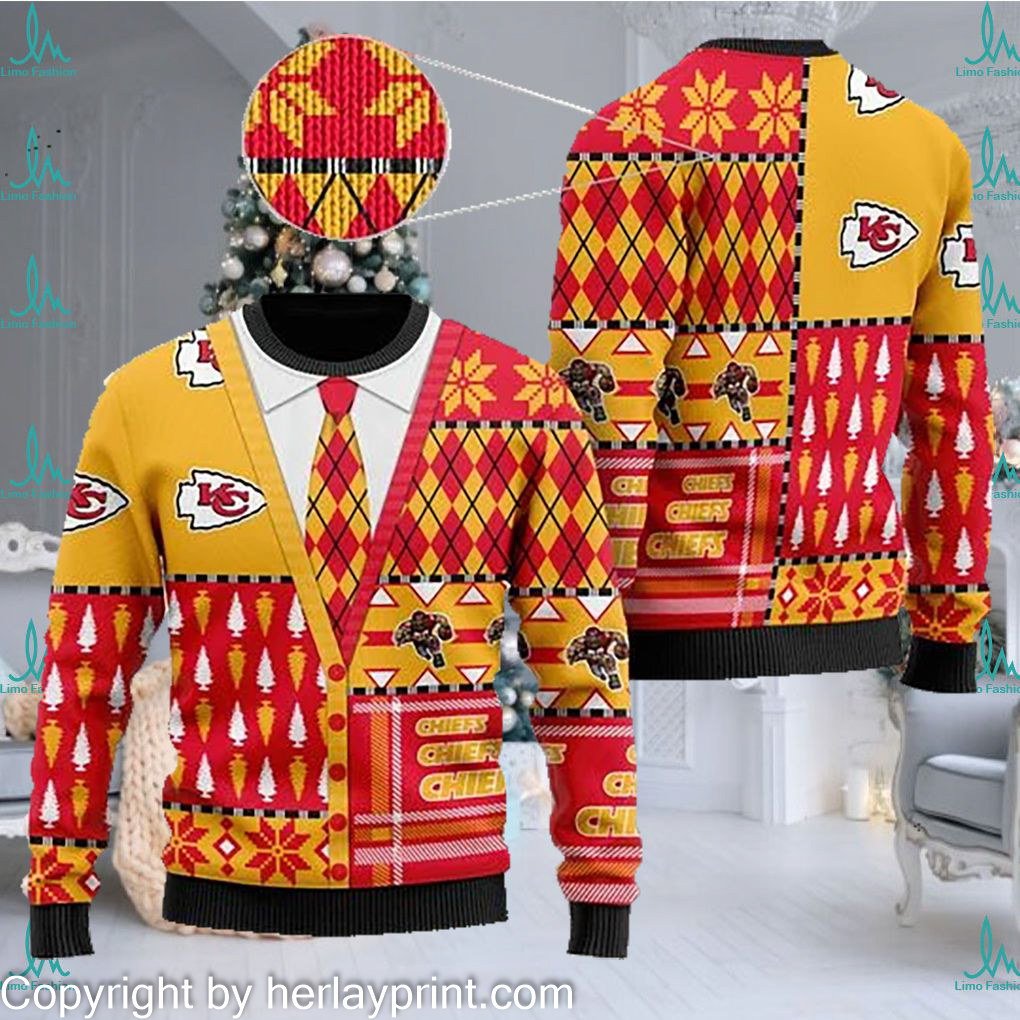 Kansas City Chiefs NFL American Football Team Cardigan Style 3D Men And Women Ugly Sweater Shirt For Sport Lovers On Christmas