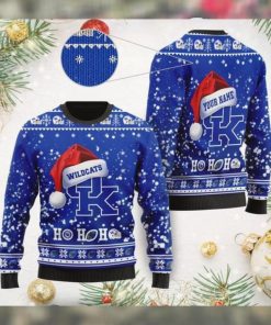 Kentucky Wildcats NCAA Symbol Wearing Santa Claus Hat Cute Pattern Ho Ho Ho Custom Personalized Ugly Christmas Sweater Wool