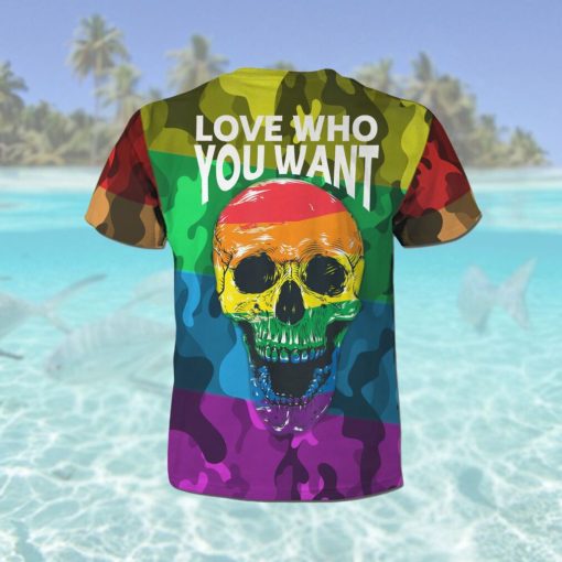 LGBT Rainbow Camouflage Skull Custom Name 3D All Over Print T Shirt For Gay Lesbian Bisexual Transgender In Pride Month