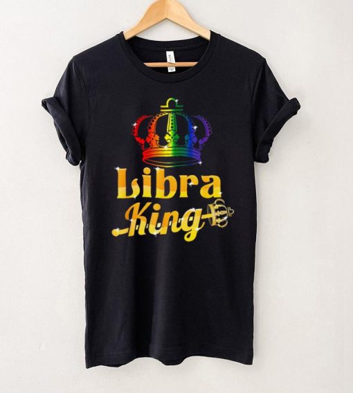 LGBTQ Libra King with Rainbow Flag Gay Pride Scepter Crown Shirt