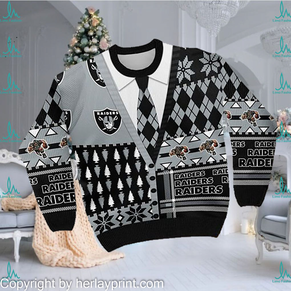 Las Vegas Raiders NFL American Football Team Cardigan Style 3D Men And Women Ugly Sweater Shirt For Sport Lovers On Christmas