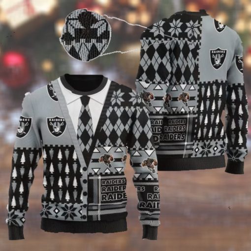 Las Vegas Raiders NFL American Football Team Cardigan Style 3D Men And Women Ugly Sweater Shirt For Sport Lovers On Christmas