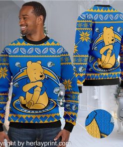 Los Angeles Chargers NFL American Football Team Logo Cute Winnie The Pooh Bear 3D Ugly Christmas Sweater Shirt For Men And Women On Xmas Days