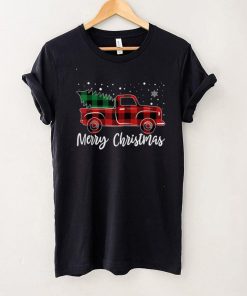 Merry Christmas Red Buffalo Plaid Truck Tree Mens Womens T Shirt